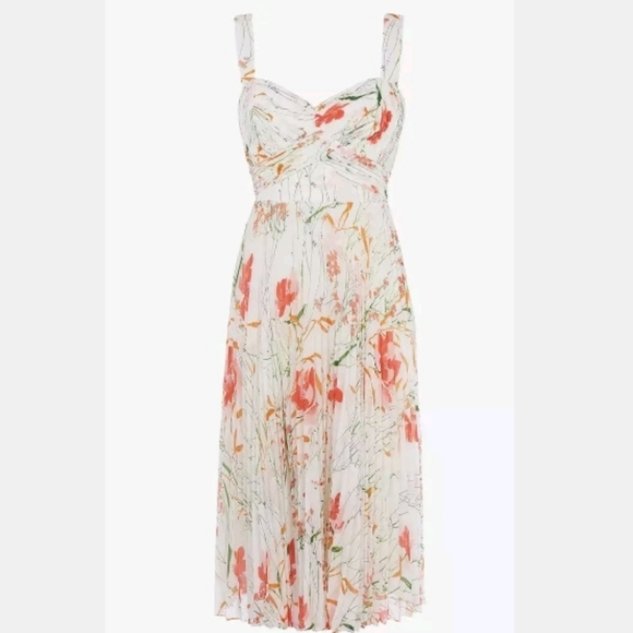 470.00 NWT Karen Millen Women s Floral Pleated Dress A line Floral Midi